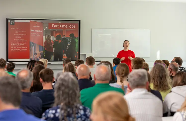 Student Ambassador Gives A Talk To Guests At Open Day